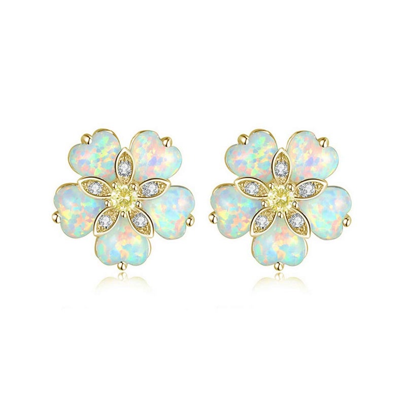 CiNily Yellow Gold Plated Flower Earrings Womens Opal Stud Earrings Ladies Big Hypoallergenic Hypoallergenic Gemstone Earrings - Image 1